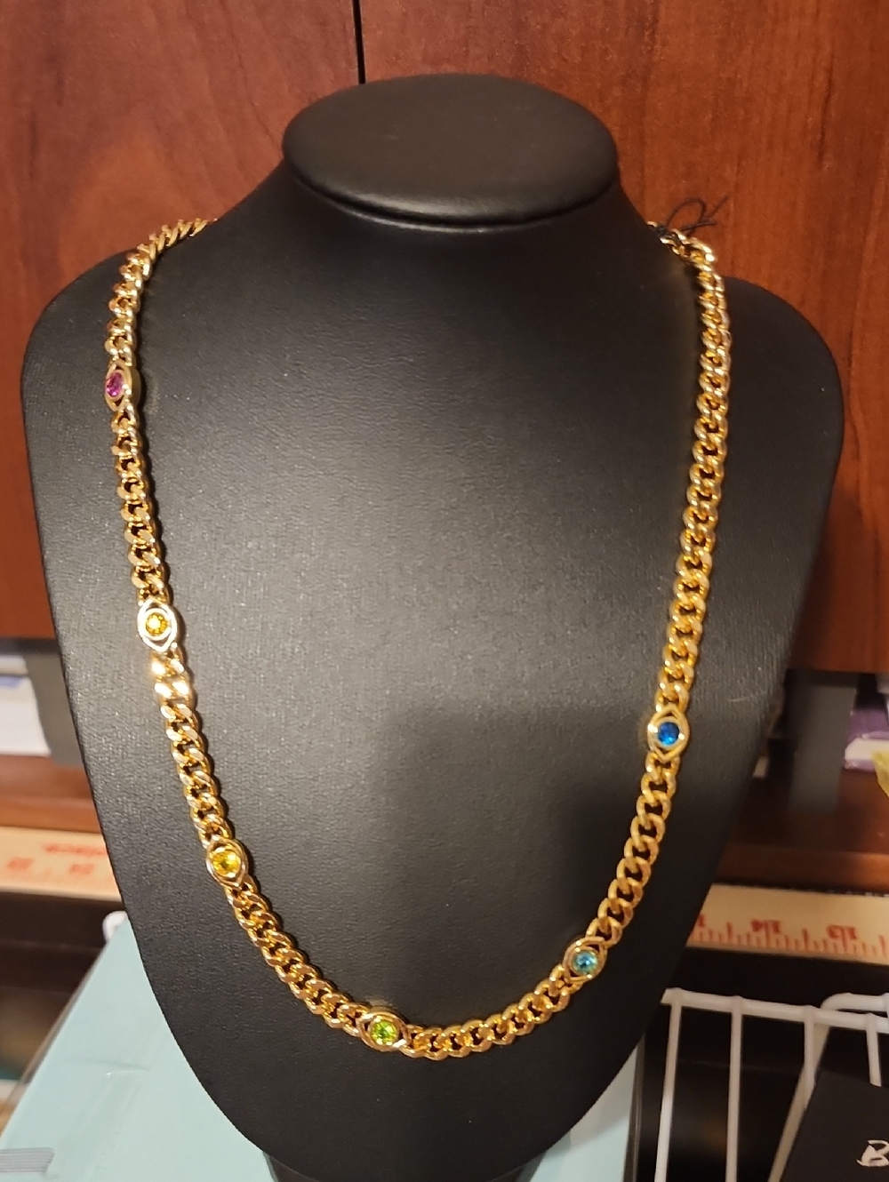 Kurt Geiger Gold Chain Station Necklace with Multicolor Evil Eye Accents - Picture 2 of 3